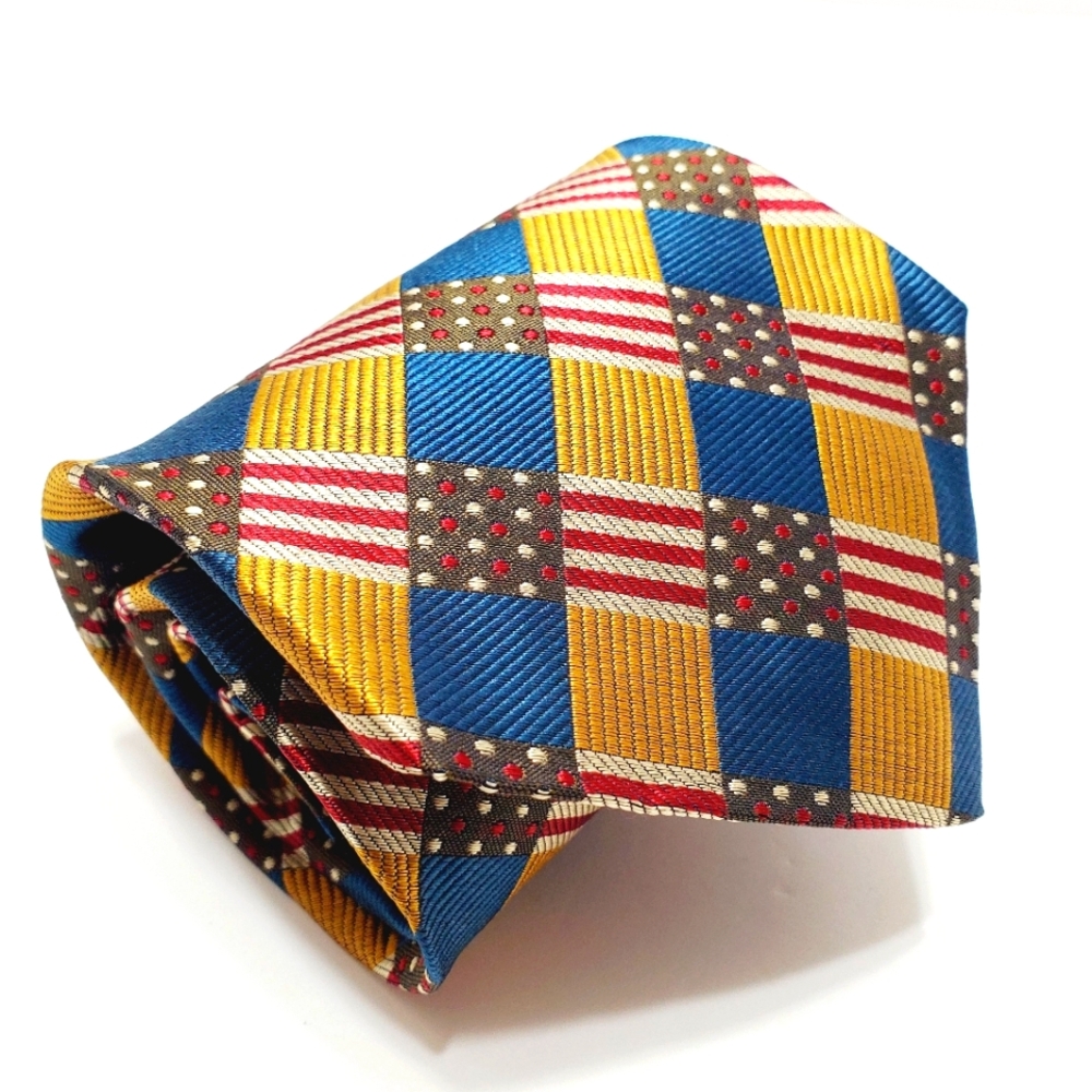 Audrey Buchner Necktie Multicolor Geometric Pattern Men's Silk Neck Tie